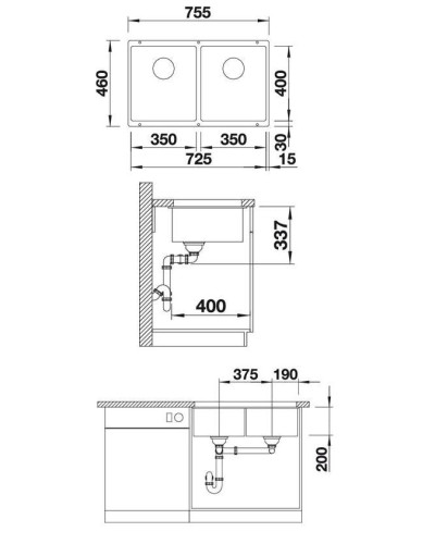 Кухонна мийка Blanco SUBLINE 350/350-U (525987) чорний