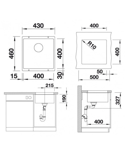 Кухонна мийка Blanco SUBLINE 400-U (523423) темна скеля